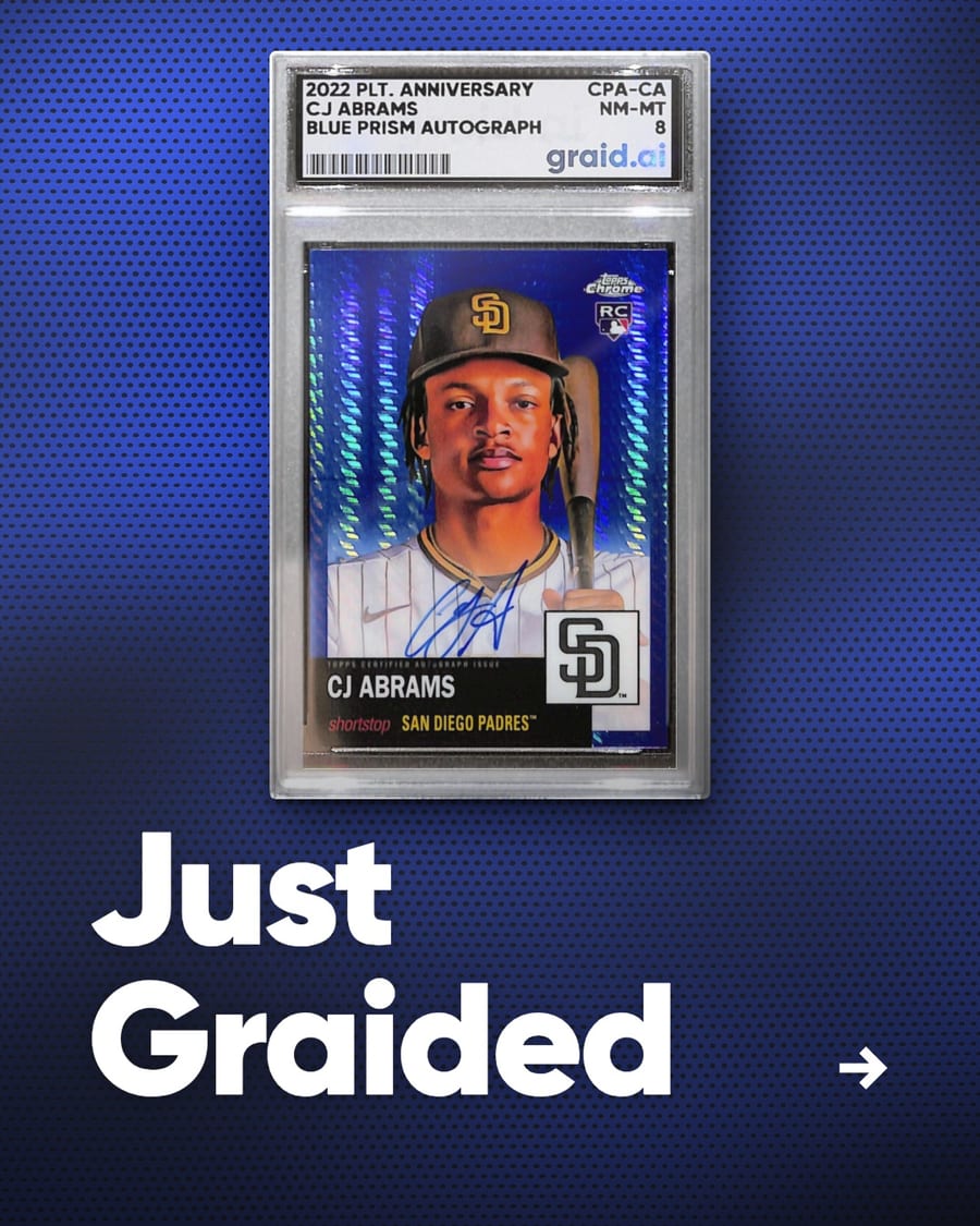 Just Graided: 2022 Topps Chrome Platinum Anniversary CJ Abrams Blue Prism Autograph, graded by Graid Ai